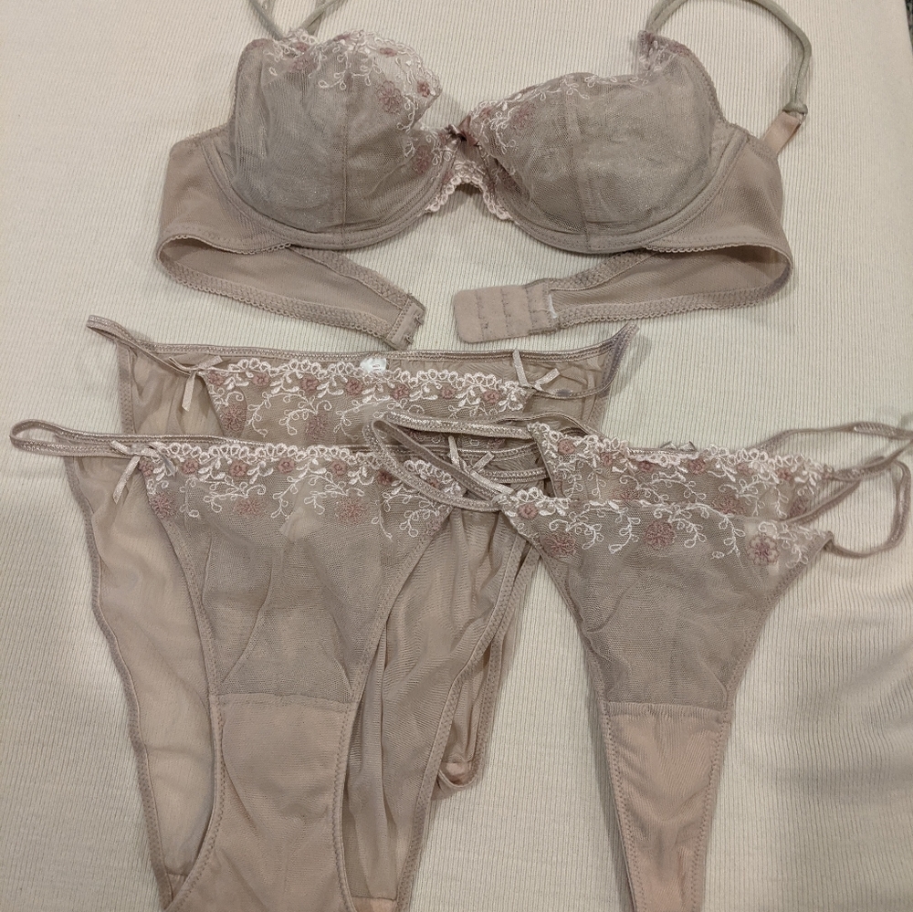 BOGO Gillian & O'Malley Beige Lace Bra 34C Set